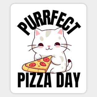 A Cat Enjoying a Purrfect Pizza Day Sticker